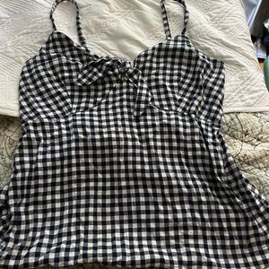Old Navy checkered tank top with tie on the chest.